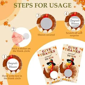 Sabary 50 Pcs Thanksgiving Party Games Turkey Scratch Off Cards with Matching Scratch Stickers Fall DIY Scratch Tickets for Family Adults Fun Dinner Activities