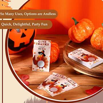 Sabary 50 Pcs Thanksgiving Party Games Turkey Scratch Off Cards with Matching Scratch Stickers Fall DIY Scratch Tickets for Family Adults Fun Dinner Activities