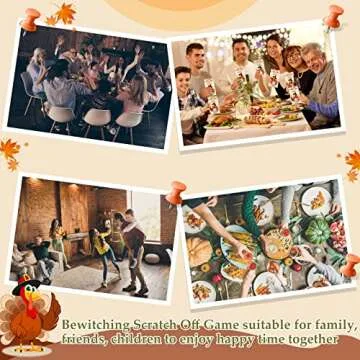 Sabary 50 Pcs Thanksgiving Party Games Turkey Scratch Off Cards with Matching Scratch Stickers Fall DIY Scratch Tickets for Family Adults Fun Dinner Activities