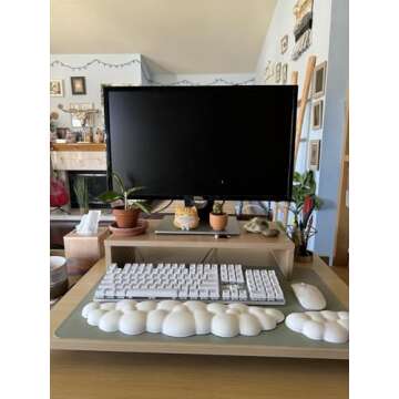 JIKIOU Upgrade Leather Cloud Keyboard Wrist Rest, Cloud Wrist Rest with Non-Slip PU Base, Comfortable Memory Foam Wrist Rest for Computer Laptop Mac Gaming Office and Pain Relief Wish New Year Gift