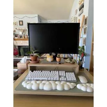 JIKIOU Upgrade Leather Cloud Keyboard Wrist Rest, Cloud Wrist Rest with Non-Slip PU Base, Comfortable Memory Foam Wrist Rest for Computer Laptop Mac Gaming Office and Pain Relief Wish New Year Gift