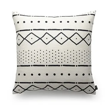 Hofdeco Premium Decorative Throw Pillow Case African MUD Cloth Print Bogolan Natural Dots and Line Pattern Heavy Weight Fabric Cushion Cover 20x20 Inches 50x50cm