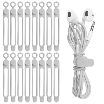 Nearockle 16Pcs Silicone Cable Straps - Reusable Wire Organizer for Home, Office, and Travel