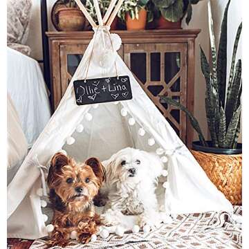 little dove Pet Teepee House Fold Away Pet Tent Furniture Cat Bed with Cushion 28 Inch White Pompom