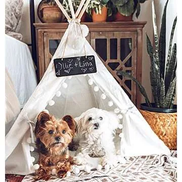 little dove Pet Teepee House Fold Away Pet Tent Furniture Cat Bed with Cushion 28 Inch White Pompom