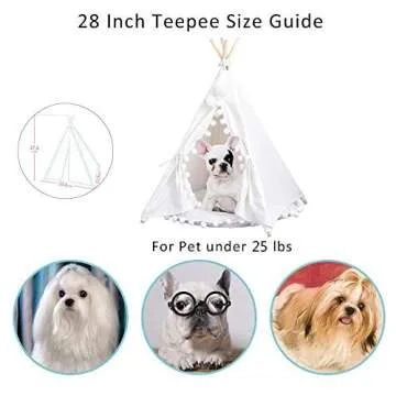 little dove Pet Teepee House Fold Away Pet Tent Furniture Cat Bed with Cushion 28 Inch White Pompom