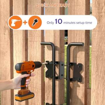 SKYSEN Self-Closing Fence Gate Hinges, Latch, and 24" Drop Rod for Double Gate Fence, Fence Gate Hardware - Easy to Install, Sturdy and Durable - Black Plastic Coated(smzt-01)