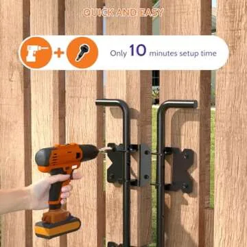 SKYSEN Self-Closing Fence Gate Hinges, Latch, and 24" Drop Rod for Double Gate Fence, Fence Gate Hardware - Easy to Install, Sturdy and Durable - Black Plastic Coated(smzt-01)