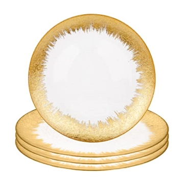 Elegant 13" Gold Foil Leaf Rim Glass Charger Plates