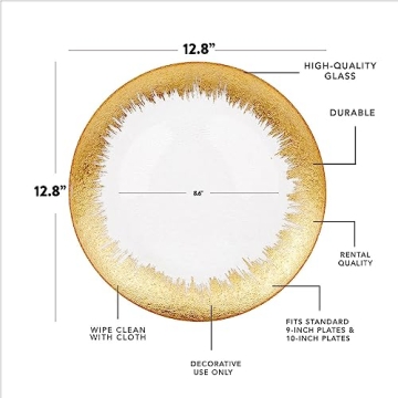 Elegant 13" Gold Foil Leaf Rim Glass Charger Plates