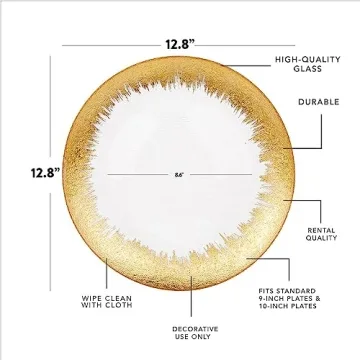 Elegant 13" Gold Foil Leaf Rim Glass Charger Plates