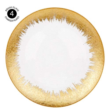 Elegant 13" Gold Foil Leaf Rim Glass Charger Plates