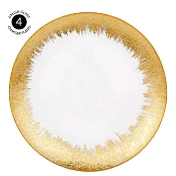 Elegant 13" Gold Foil Leaf Rim Glass Charger Plates