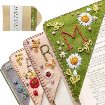 26 Letters Personalized Hand Embroidered Corner Bookmark Cute Flower Embroidery Corner Book Marker H...