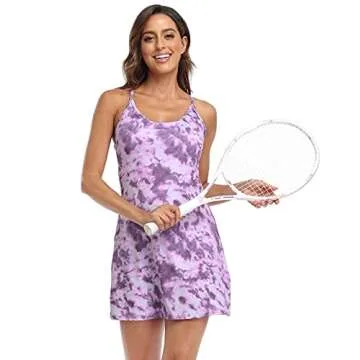 HDE Womens Workout Dress with Built-in Shorts - Purple Tie Dye