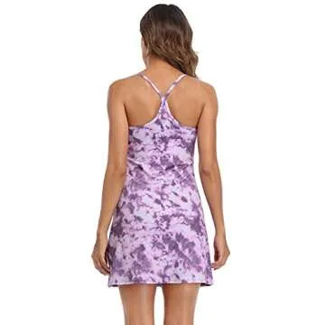 HDE Womens Workout Dress with Built-in Shorts - Purple Tie Dye
