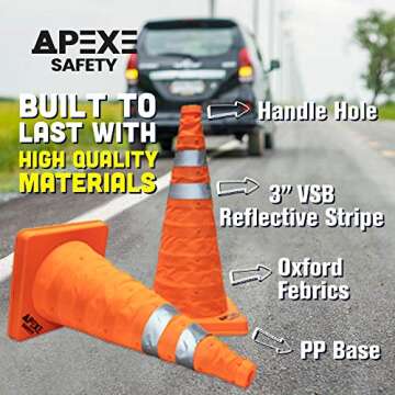 APEXE SAFETY Collapsible Traffic Cones - Pop Up & Reflective (4 Pack)