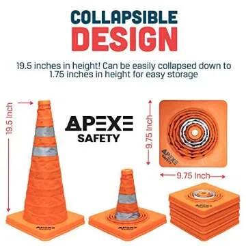 Collapsible Traffic Cones with Reflective Stripes - 4 Pack