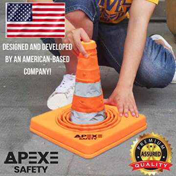 Collapsible Traffic Cones with Reflective Stripes - 4 Pack