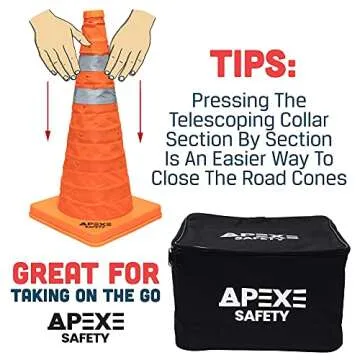 Collapsible Traffic Cones with Reflective Stripes - 4 Pack