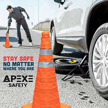 Collapsible Traffic Cones with Reflective Stripes - 4 Pack