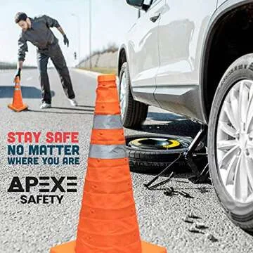 Collapsible Traffic Cones with Reflective Stripes - 4 Pack