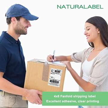 NATURALABEL 500 Labels 4" x 6" Direct Thermal Labels, Fanfold Shipping Labels with Perforated Line