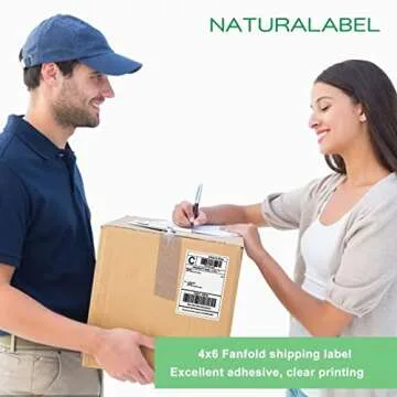 NATURALABEL 500 Labels 4" x 6" Direct Thermal Labels, Fanfold Shipping Labels with Perforated Line