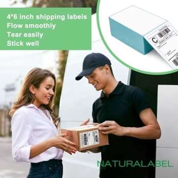 NATURALABEL 500 Labels 4" x 6" Direct Thermal Labels, Fanfold Shipping Labels with Perforated Line