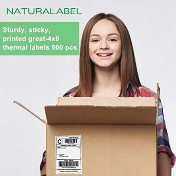 NATURALABEL 500 Labels 4" x 6" Direct Thermal Labels, Fanfold Shipping Labels with Perforated Line
