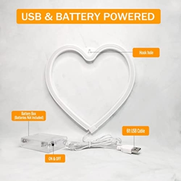 VIFULIN Heart Neon Sign Pink LED Light for Home Decor