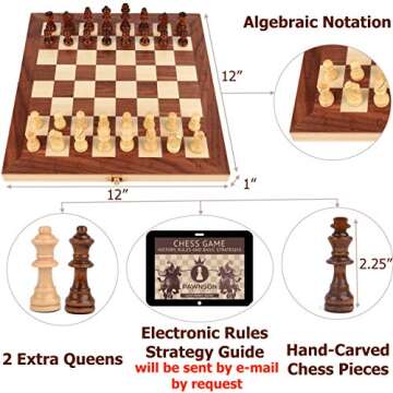 Magnetic Wooden Chess Checkers Set for Kids and Adults - 12 in Staunton Chess Set - Travel Portable ...