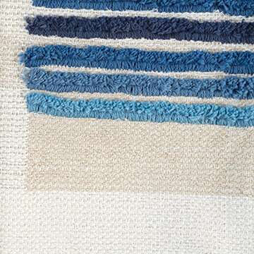 Amazon Brand – Rivet Global Textured 100% Cotton Throw Blanket With Large Tassels, Blue and White, 50"x60"