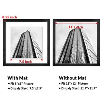 LaVie Home 12x12 Black Picture Frames Set of 9, Gallery Wall Kit Square Photos Display Photo 8x8 wit...