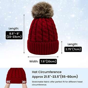 Simplicity Beanies Women Hat Winter Hat Hand Knit Faux Fur Pom Slouchy Beanie for Women Burgundy