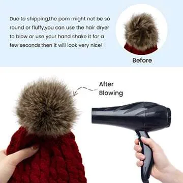 Simplicity Beanies Women Hat Winter Hat Hand Knit Faux Fur Pom Slouchy Beanie for Women Burgundy