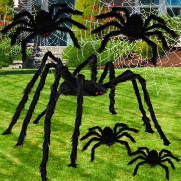 Halloween Giant Spider,Pack of 5 Fake Large Hairy Spiders,Realistic Black Spider for Halloween,Yard,...