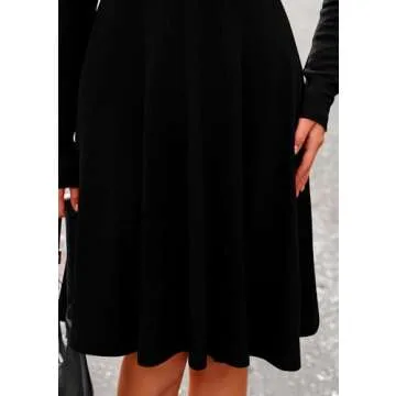 PRETTYGARDEN Women's Fall Short Dress Ribbed Knit Crewneck Long Sleeve A Line Flowy Casual Elegant Cute Going Out Dresses (Black,Medium)