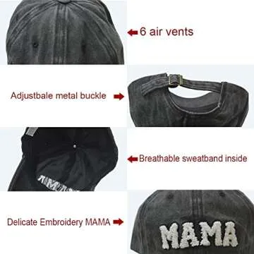 Chenille-Patch Mama Baseball Cap for Women - Chic Sun Protection