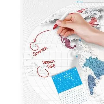 Transparent Scratch Off World Map - 24 x 38 in - Printed on Flexible Vinyl and Rewritable - Thousands of Cities Marked - Made in Ukraine by 1DEA.me