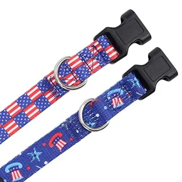 Lamphyface 2 Pack American Flag Dog Collar Adjustable 4th of July Independence Day Small