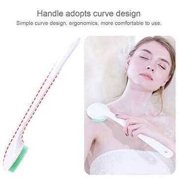 Silicone Body Scrubber Exfoliator, Back Brush Scrubber Long Handle for Shower with Soft Bristles, Sh...