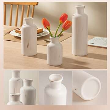 White Ceramic Vases Set of 3 for Home Decor