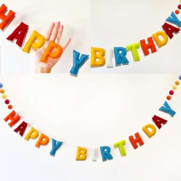 Meygajoe Pre-Strung Happy Birthday Banner - Rainbow Happy Birthday Garland - Natural Handmade Wool Letters & Balls, Reusable Birthday Party Decorations & Party Supplies,Ready-to-Hang - 6Ft