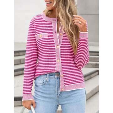ANRABESS Women's Striped Cardigan Sweaters Casual Long Sleeve Open Front Button Down Knit Cropped Ja...