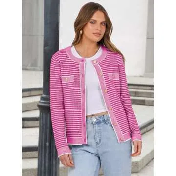 ANRABESS Women's Striped Cardigan Sweaters Casual Long Sleeve Open Front Button Down Knit Cropped Jackets Fall Coat Outerwear Small