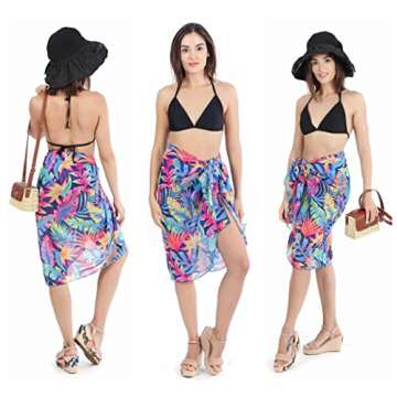Ayliss Womens Swimwear Chiffon Cover up Solid Color Printed Beach Sarong Swimsuit Wrap Skirt Bathing...