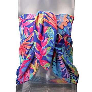 Ayliss Womens Swimwear Chiffon Cover up Solid Color Printed Beach Sarong Swimsuit Wrap Skirt Bathing Bikini (#14 Mixed Colors-Blue Leaf)