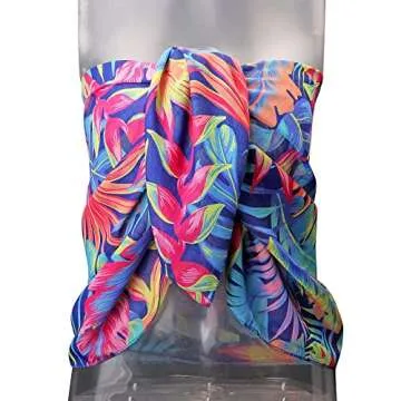 Ayliss Womens Swimwear Chiffon Cover up Solid Color Printed Beach Sarong Swimsuit Wrap Skirt Bathing Bikini (#14 Mixed Colors-Blue Leaf)