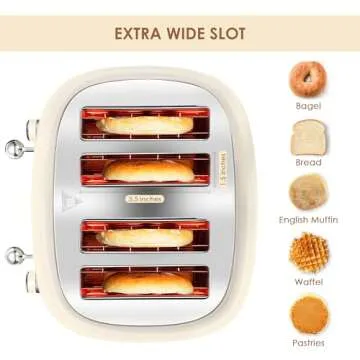 4 Slice Toaster Roter Mond Retro Stainless Steel with Bagel Defrost Cancel Function, 6 Browning Settings, Extre Wide Slot and Removable Crumb Tray, Cream, ST033